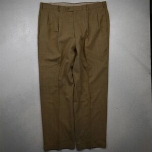 Vtg USA Made Majer 38x32 Beige Yellow Linen Pleated Cuffed Baggy Dress Pants